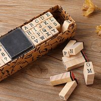 +【； 40Pcs Alphabet Stamps Vintage Wooden Ruer Letter Standard Stamp Set For Craft Card Making Planner Scrapbooking Journals