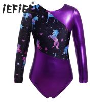 ▼ Kids Girls Long Sleeves Cartoon Print Sports Gymnastics Workot Bodysuit Choldren Patchwork Ballet Dance Leotard Jumpsuit Romper