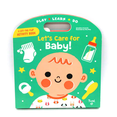 Imported English original genuine paperboard book let S care for baby paper writing mechanism push-pull operation manual small hand pull sense of responsibility childrens Enlightenment