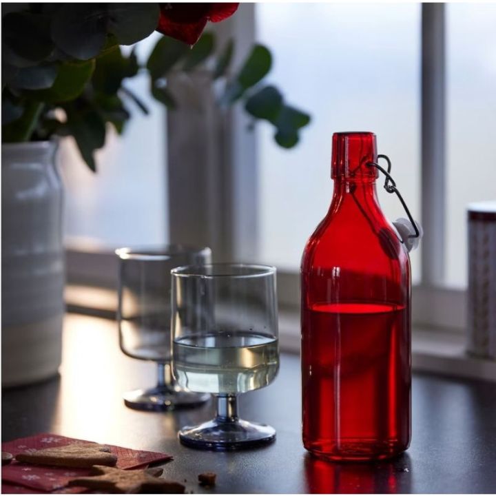 VINTERFINT Bottle with stopper, glass red, 17 oz - IKEA