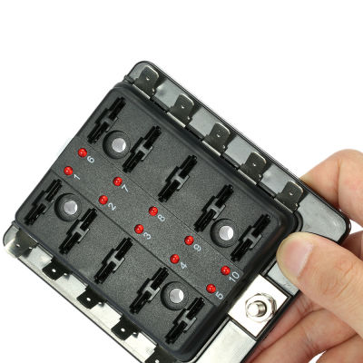 Car Fuse Box 10 Way Blade Fuse Box Holder with LED Warning Light Kit for Car Boat Marine Trike 12V 24V