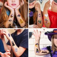 ﹍❆▣ 10Pcs Halloween Luminous Tattoo Ghost Taty Kids Fake Tattoo Glowing in Dark Waterproof Temporary Tattoo Stickers Halloween Party