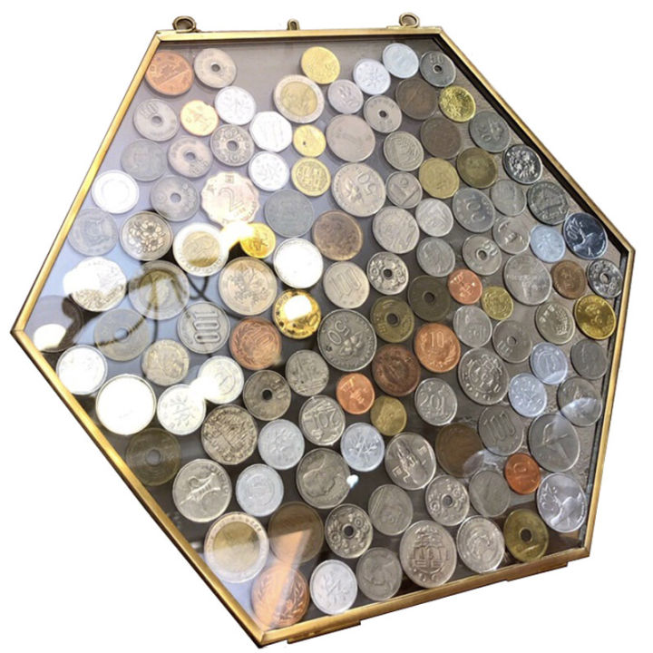 กรอบรูปสะสมเหรียญแบบกรอบแก้วหกเหลี่ยมพร้อมกรอบโลหะทองแดงบริสุทธิ์แบบ-diy
