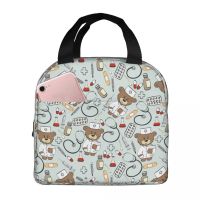 ☫✴ Doctors Nursing Bear Nurse Lunch Bags Portable Insulated Oxford Cooler Thermal Picnic Tote for Women Kids