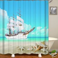 【Bathroom sale】ทะเลทิวทัศน์ชายหาดพิมพ์ Curtain3DSea อาบน้ำภูมิทัศน์ห้องน้ำม่าน WithHooks ตกแต่งบ้าน