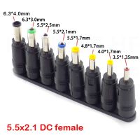 8pcs Male to Female DC power adapter 5.5X2.1mm Jack Plug laptop adaptor Connector 6.3 6.0 5.5 4.8 4.0 3.5mm 2.5 2.1 1.7 1.35mm  Wires Leads Adapters