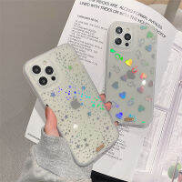 【 Cw】luxury Glitter Bling โปร่งใส Love Heart Star Case สำหรับ 13 11 12 Pro MAX XS X XR 7 8 Plus Clear Shine Sparkle Funda