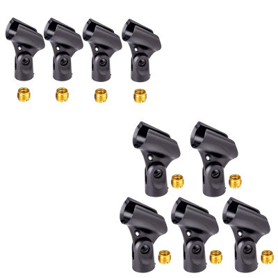 Universal Microphone Clip Holder with 5/8 Inch Male to 3/8 Inch Female Nut Adapters Black