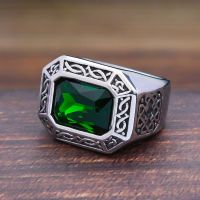 Punk Hip Hop Creative Square Green Stone Ring Men Women Stainless Steel Retro Nordic Irish Celtics Knot Rings Jewelry Gift Bearings Seals