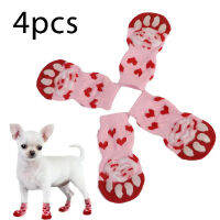 4Pcs ถุงเท้าสุนัขสัตว์เลี้ยงน่ารักพร้อมพิมพ์ Anti-Slip Cats Puppy รองเท้า Paw Protector ผลิตภัณฑ์สำหรับสายพันธุ์ขนาดเล็ก Spitz York Dogs Chihuahua