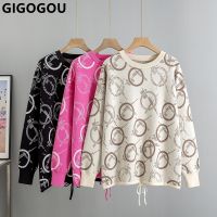 ✠✻☬ GIGOGOU Drastring Designer Sweaters Fashion Pullover Knitted Clothing Warm Jacket Female Knitwear