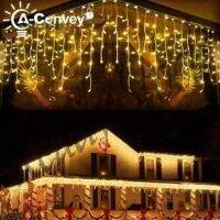 【hot sale】 ☸ B28 hari Raya Christmas lights Icicle Lighting 4M droop 0.4-0.6m AC220V EU Plug Led Curtain String lights Party Garden Eaves Outdoor Decoration