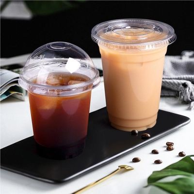 [HOT QIKXGSGHWHG 537] ทิ้งถ้วยชานมหนาถ้วยพลาสติกใสเครื่องดื่มเย็นถ้วยกาแฟถ้วยไอศครีมที่มีฝาปิดร้านเครื่องดื่มถ้วยทิ้ง