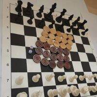 2-in-1 Chess set Leather Chess Board Wooden Checkers Plastic Chess Pieces Game Gifts