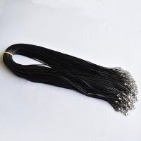 Wholesale 100pcs/lot 1.5mm black Wax Leather cord rope necklaces 60cm with Lobster clasp jewelry for diy pendants free shipping