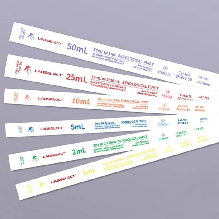 25/50pcs LABSELECT Serological Pipettes 1/2/5/10/25/50/100ml PS