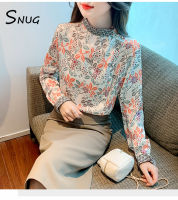 SNUG เสื้อแขนยาวคอตั้งฝรั่งเศสใหม่สำหรับผู้หญิงเสื้อเชิ๊ตเข้ารูปทรงหลวมพิมพ์ลายเสื้อทันสมัยและชิค2023ฤดูใบไม้ร่วง