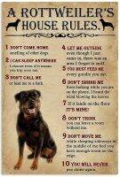 A RottweilerS House Rules Metal Tin Sign New Vintage Decor for Home Office Restaurant Garage Bar