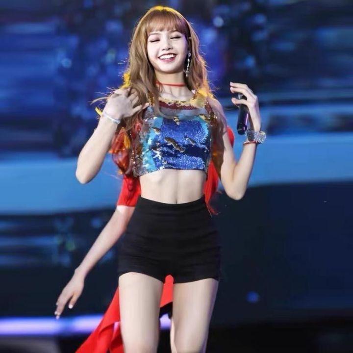 lisa-กางเกงตัวเดียวกัน-dance-blackpink-เกิร์ลกรุ๊ปเกาหลี-เต้น-กางเกงขาสั้นเอวสูง-กางเกงเลกกิ้งขาสั้นสีดำทรงเอ-เซ็กซี่และมีเสน่ห์-แสดงความยาว