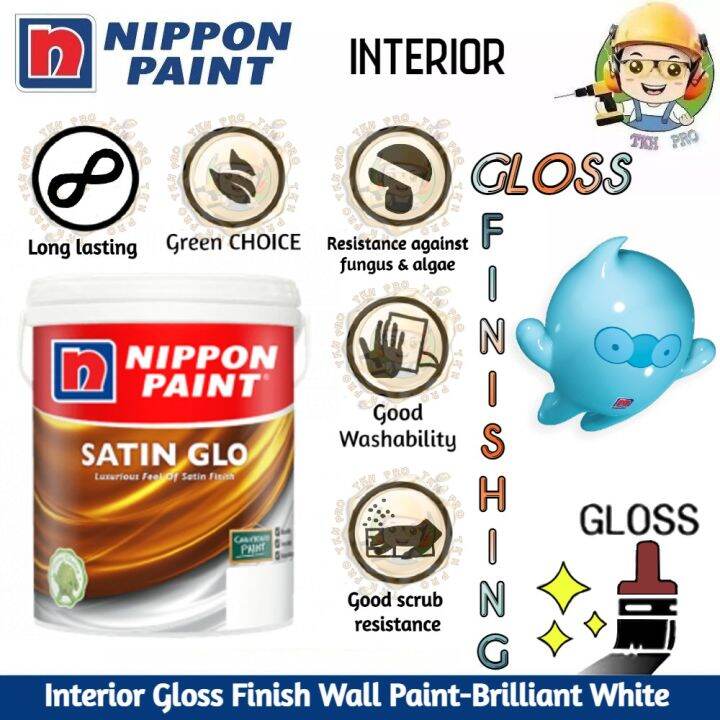 5L Nippon Paint Stain Glo Brilliant White 1001 Stain Glo Gloss