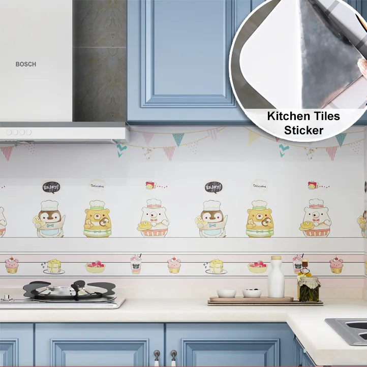 Tiles) Cartoon Animals Food Party Background Kitchen Tiles Furniture  Refurbished Waterproof Wallpaper Sticker | Lazada