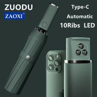 ZUODU ร่มกันลมสำหรับผู้ชายและผู้หญิง,ร่มพับอัตโนมัติมีไฟ Led กันลมกันฝนขนาดใหญ่10ซี่โครงพกพาได้กลางแจ้งสำหรับผู้ชายผู้หญิง