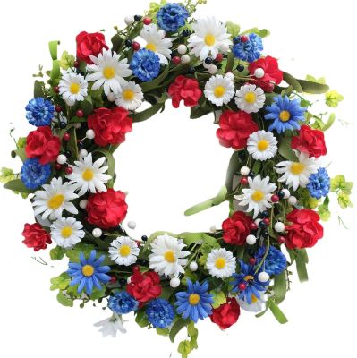 Patriotic Wreath Wildflower Decoration Independence Day Wreath Artificial Floral Independence Day Patriotic Wreath