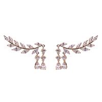 Ellastore Shiny Rhinestone Inlaid Leaves Shape Tassel Ear Stud lady Earring