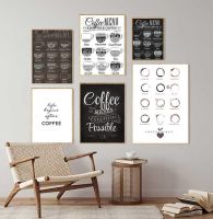 ♚♗▫ เมนูกาแฟนอร์ดิกภาพผนังศิลปะพิมพ์สีดำสีขาวผ้าใบภาพวาด Cafe Shop Wall Art Decor โปสเตอร์