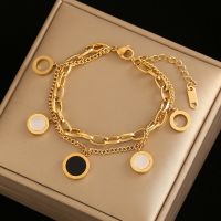 Luxury Famous Brand Jewelry Gold color Stainless Steel Roman numerals Bracelets &amp; Bangles Female Charm Bracelet For Women
