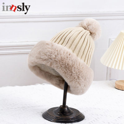 Winter Princess Cap with Ball for Women Ski Hat Outdoor Warm Ear Protection Knitted Beanies Soft Faux Fur Female Pom Pom Caps