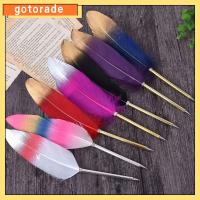 GOTORADE โลหะสำหรับตกแต่ง ปากกาลูกลื่นขนนกสเปรย์สีทอง หลากสี ของขวัญสำหรับเด็ก ปากกาขนนก ที่มีคุณภาพสูง เครื่องเขียนสเตชันเนอรี เครื่องมือสำหรับเขียน สำหรับนักเรียน