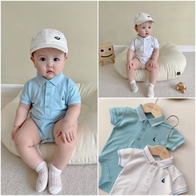 ☌ Cotton Infant Short sleeves Romper Baby Polo Shirt Kids Toddler Handsome Gentlemen Clothes 0 24M
