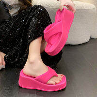 หนา Sole Wedges Flip-Flops ผู้หญิง2023ฤดูร้อน Chunky แพลตฟอร์มรองเท้าแตะชายหาดผู้หญิง Plus ขนาด43คลิป Toe Wedge รองเท้าส้นสูง ~