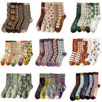 5 Pairs Animal Print Cute Cotton Long Socks Korean Style Women Socks Flowers Kawaii Sokken Girl Fashion Streetwear Spring Autumn