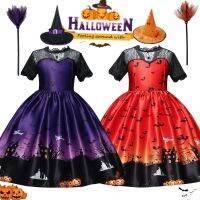 Halloween Magic Witch Girls Costume Ghost Bat Dark Witch Carnival Party Cosplay Dress for 3-10 Years Kids Halloween Disfraz