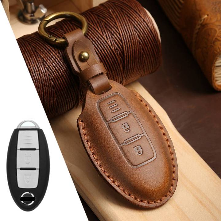 car-key-case-cover-fob-holder-leather-pouch-keychain-accessories-for-nissan-sylphy-bluebird-qashqai-tiida-x-trail-bluebird-shell