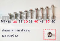 น็อตเลส หัวเจาะ (เลส) เบอร์ 12 ( M8 ) ราคาต่อ 1 ตัว / สีสวย คมชัด ไม่ลอก ไม่ซีด ไม่ดำ เลส ตัวเลือก