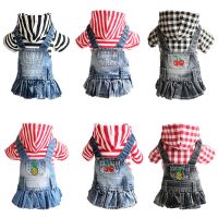 XS-2XL Dog Jean Dress Pet Clothes For Dogs Stripe Puppy Clothes Small Dog Hoodie Coat Cute Dog Plaid Embroidered Denim Skirt Dresses