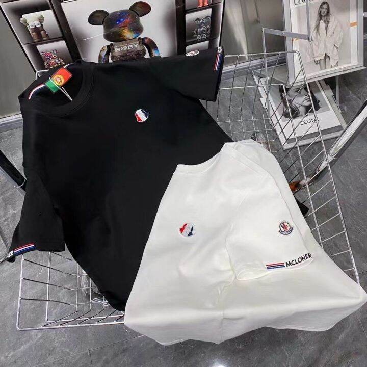 เสื้อเชิ้ตแขนสั้นปักตราสัญลักษณ์ขนาดเล็กลายฤดูใบไม้ร่วงและฤดูหนาวแบบหนา-เสื้อยืดแขนสั้นแขนสั้นแบบลำลองเสื้อครึ่งแขนแขนสั้นคอกลม