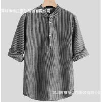 Ready เสื้อเชิ้ตลายทาง Speed to sell through the new spring and summer of 2020 the European and American mens pinstriped shirts in fashionable leisure joker sleeve shirt