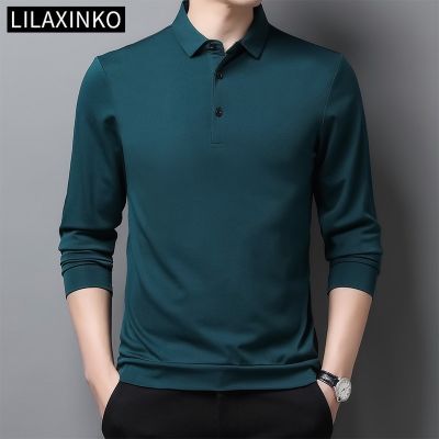 CODTheresa Finger 5 Color Plain Long Sleeve Polo Shirt Men T Shirt Shirts Polos Casual Business Formal Fashion Tops Lapel Collar Man Clothes Basic style Solid Color Kemeja Lelaki Baju