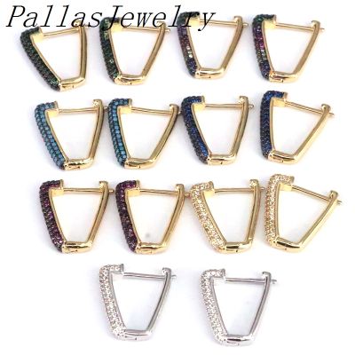 4 Pairs, Geometric Multicolor Cubic Zirconia Hoop Earrings Golden Color Copper Womens Fashion Party Jewelry CZ Brincos