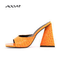 AOOAR Women Animal-print Fashion Slippers Thick Triangle High Heels Sandals Snakeskin Ze US4-US15 EU34-EU46