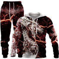 2021Dragon Tattoo 3D Printed Men Zipper HoodiesSweatshirtPants 2pc Set Unisex Streetwear Hoodie Suit Male Casual Jacket Tracksuits