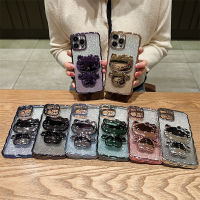 เคสโทรศัพท์ขายึดกระจกพับแมวเคลือบอิเล็คโทรเพลทสุดหรูสำหรับ IPhone 11 12 13 14 Pro Max 7 8 Plus XR Xs Max เลนส์ชุบคลื่นฝาหลังป้องกัน