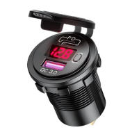 PD Type C 48W Dual USB Car Charger Socket, QC 3.0 Car Fast Charger with Voltmeter and Switch for Boat Truck RV