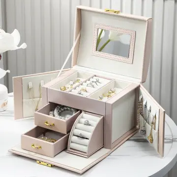  Jewelry Box with 3 Layers PU Leather Lockable Jewelry Storage  Organizer with Velvet Lining Portable Leather Jewelry Box for Storing  Watch, Earring, Ring, Chain, Bracelet : Clothing, Shoes & Jewelry