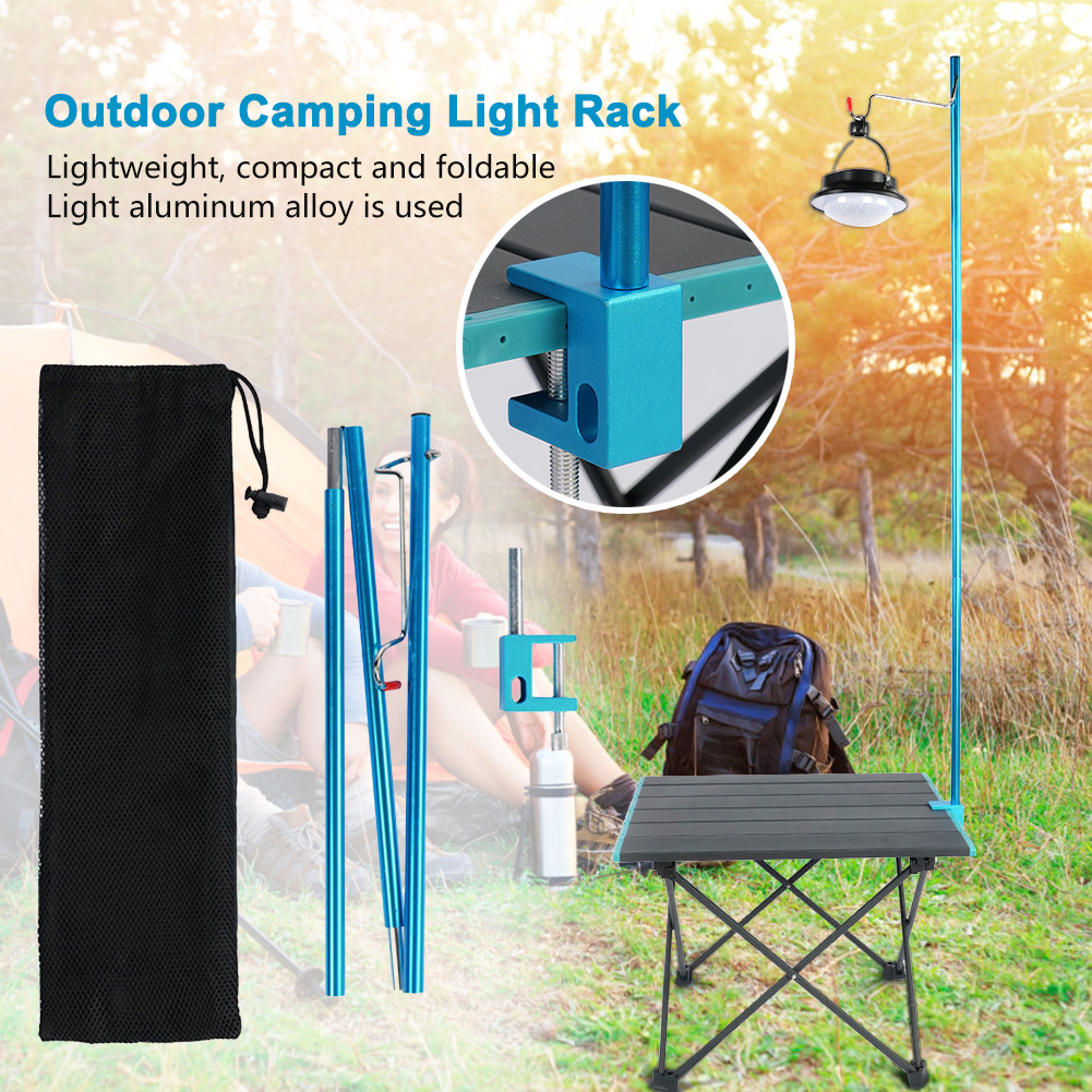Portable Camping Pole Lamp Stand Folding Picnic Hanger Light Bracket Holder 