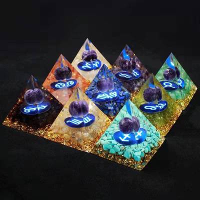 ；。‘【； Constellation Pyramid Crystals Horoscope Natural Stone Home Office Decoration Energy Generator Reiki Meditation Ornaments Crafts